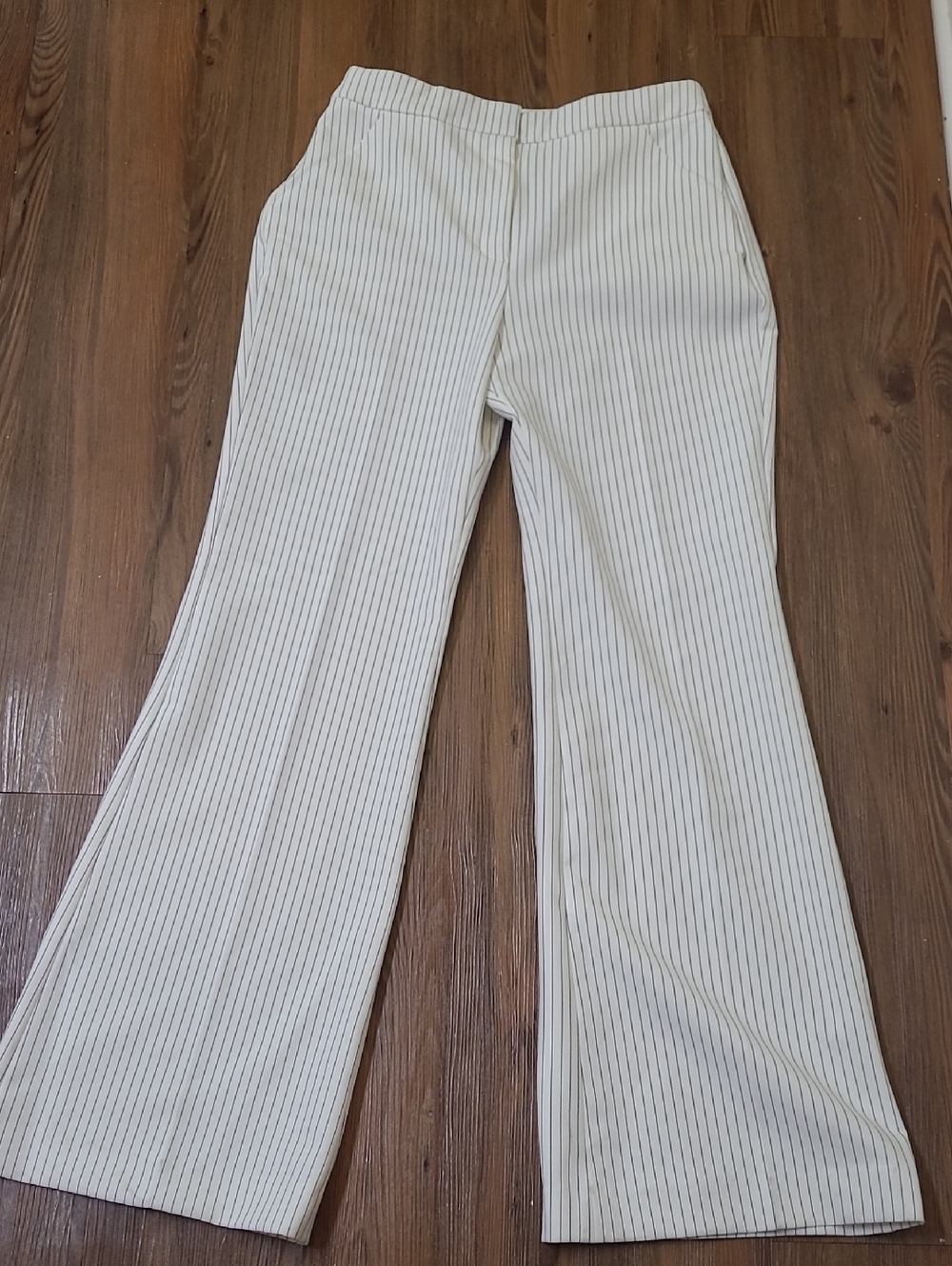Express Cream Pinstripe Boot-Cut Pants
